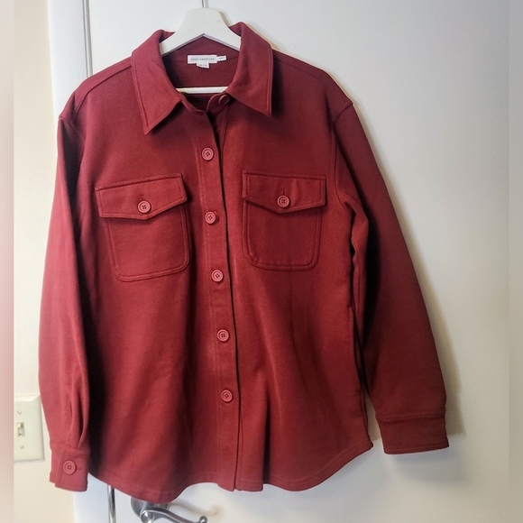 Good American Sueded Fleece Shacket Shirt Jacket In Burgundy Size XS - S - Picture 4 of 13